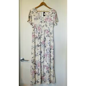 CHORUS LINE Size 11-12 Beige 1990s Floral Maxi Flowy Babydoll Dress Cottagecore